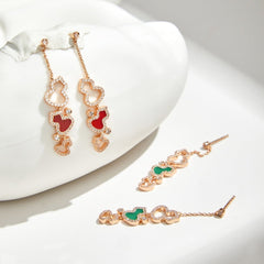 WULU 3 MOTIF DROP DIAMOND PINK GOLD EARRINGS