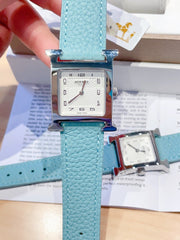 HM HEURE H 26 SILVER WHITE DIAL EPSOM LEATHER