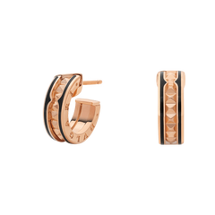 ZERO 1 ROCK PINK GOLD EARRINGS WITH STUDDED SPIRAL AND BLACK CERAMIC