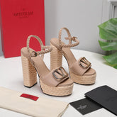 VLTN ESPADRILLE WEDGE SANDALS 25S 130 MM IN BEIGE LAMBSKIN WITH GOLD HARDWARE