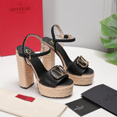 VLTN ESPADRILLE WEDGE SANDALS 25S 130 MM IN BLACK LAMBSKIN WITH GOLD HARDWARE