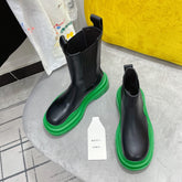 TIRE CHELSEA BOOT IN BLACK MIX EMERALD GREEN CALFSKIN