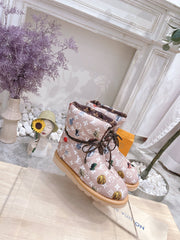 PILLOW COMFORT ANKLE BOOTS IN ROSY BROWN MIX WHITE MONOGRAM NYLON