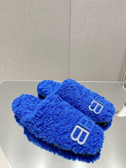 BALENCIAGA 25S MULES IN BLUE WOOL WITH LOGO