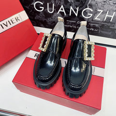 VIV' RANGERS LOAFERS IN BLACK SHINY CALFSKIN WITH CRYSTAL BUCKLE ON THE SIDE OF THE TONGUE