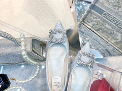 EFFLORESCENCE BALLERINAS IN SILVER CALFSKIN WITH FULLY EMBELLISHED CRYSTALS
