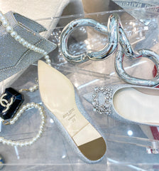 EFFLORESCENCE BALLERINAS IN SILVER CALFSKIN WITH FULLY EMBELLISHED CRYSTALS