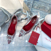 EFFLORESCENCE BALLERINAS IN RED CALFSKIN WITH FULLY EMBELLISHED CRYSTALS