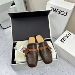 LW GATE BROWN BELTED MULE CHOCOLATE CALFSKIN