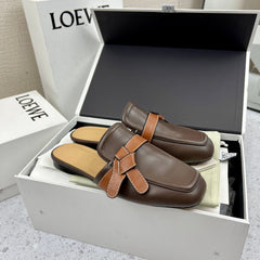 LW GATE BROWN BELTED MULE CHOCOLATE CALFSKIN