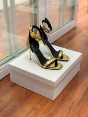 BALMAIN 25S UMA HEELED SANDALS 105MM IN GOLD CALFSKIN