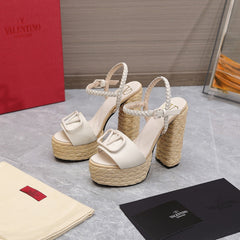 VLTN ESPADRILLE WEDGE SANDALS 25S 130 MM IN WHITE LAMBSKIN