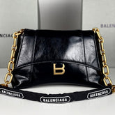 DOWNTOWN SHOULDER BAG 29 IN BLACK WAXED SHEEPSKIN GOLD HARDWARE