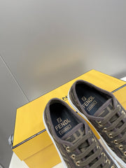 FENDI DOMINO MOTIF LOW-TOP SNEAKERS IN BROWN CANVAS
