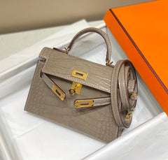 HERMES 25S MINI KELLY 19 IN MOCHA BROWN CALFSKIN GOLD HARDWARE