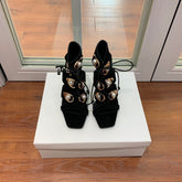 BALMAIN 25S HIGH HEELS 95MM IN BLACK SUEDE WITH PEARL