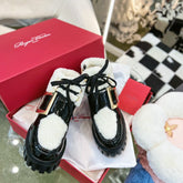 VIV' GO THICK ANKLE BOOTS IN BLACK CALFSKIN AND SHEARLING WITH GOLD BUCKLE