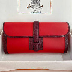 JIGE ELAN 29 CLUTCH IN CANDY RED CALFSKIN WITH WINE RED LIZARD SKIN
