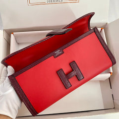 JIGE ELAN 29 CLUTCH IN CANDY RED CALFSKIN WITH WINE RED LIZARD SKIN