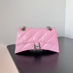 CRUSH CHAINED BAG 25 IN PINK QUILTED CRUSHED CALFSKIN SILVER HARDWARE