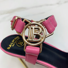 BALMAIN 25S HIGH HEELS WITH B METAL DETAIL 95MM IN PINK CALFSKIN