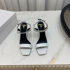 BALMAIN 25S HIGH HEELS WITH B METAL DETAIL 95MM IN LIGHT GRAY CALFSKIN