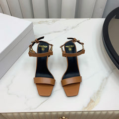 BALMAIN 25S HIGH HEELS WITH B METAL DETAIL 95MM IN CARAMEL CALFSKIN