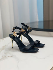 BALMAIN 25S HIGH HEELS WITH B METAL DETAIL 95MM IN BLACK CALFSKIN