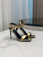 BALMAIN 25S HIGH HEELS WITH B METAL DETAIL 95MM IN GOLD CALFSKIN