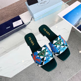 PRA EMBROIDERED SLIDES FLAT CASTLETON GREEN FABRIC