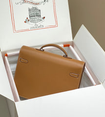 KELLY DEPECHES 38 BRIEFCASE IN GOLD TOGO CALFSKIN SILVER HARDWARE