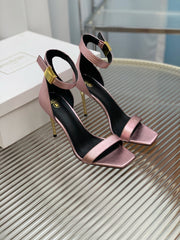 BALMAIN 25S METAL BUCKLE HIGH HEELS 95MM IN IRIDESCENT PURPLE CALFSKIN