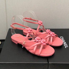 FLORAL FLAT SANDAL IN DARK PINK LAMBSKIN