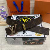 LV 25S BELT 38 MM IN DARK BROWN CALFSKIN PRINT PATTERNS 593286