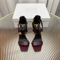 BALMAIN 25S CROSSOVER STRAP HIGH HEELS 95MM IN ROSEWOOD CALFSKIN