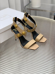 BALMAIN 25S CROSSOVER STRAP HIGH HEELS 95MM IN LIGHT BROWN CALFSKIN