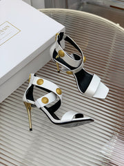 BALMAIN 25S CROSSOVER STRAP HIGH HEELS 95MM IN LIGHT GRAY CALFSKIN