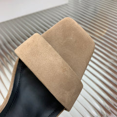 BALMAIN 25S CROSSOVER STRAP HIGH HEELS 95MM IN LIGHT BROWN SUEDE