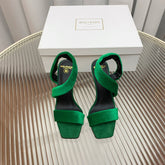 BALMAIN 25S MONETA HEELED SANDALS 95MM IN DARK GREEN VELVET