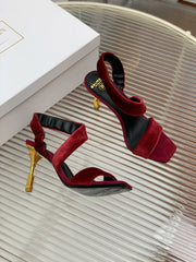 BALMAIN 25S MONETA HEELED SANDALS 95MM IN DARK CRIMSON VELVET