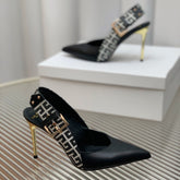 BALMAIN 25S SLINGBACK SHOES 95MM IN BLACK CALFSKIN