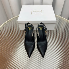 BALMAIN 25S SLINGBACK SHOES 95MM IN BLACK CALFSKIN