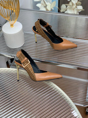 BALMAIN 25S SLINGBACK SHOES 95MM IN DARK BROWN CALFSKIN