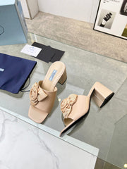 PRA FLOWER BLOCK HEELS 75 BEIGE CALFSKIN