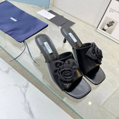 PRA FLOWER POINTED HEELS 55 BLACK CALFSKIN