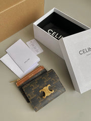 TRIOMPHE 9 WALLET TWO-IN-ONE OLD FLOWER BROWN CALFSKIN