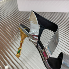 BALMAIN 25S HIGH HEEL SANDALS 95MM IN SILVER GLOSSY CALFSKIN