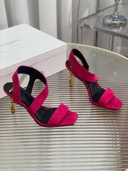 BALMAIN 25S HIGH HEEL SANDALS 95MM IN FUCHSIA SUEDE