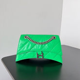 CRUSH CHAINED BAG 25 IN GREEN QUILTED CRUSHED CALFSKIN SILVER HARDWARE