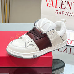 VALENTINO 25S GARAVANI OPEN SKATE SNEAKERS IN WHITE MIX BROWN LAMBSKIN STYLE 15